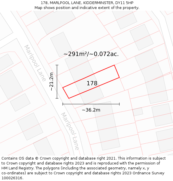 178, MARLPOOL LANE, KIDDERMINSTER, DY11 5HP: Plot and title map