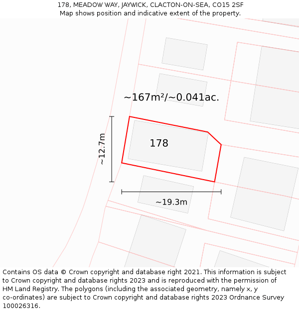 178, MEADOW WAY, JAYWICK, CLACTON-ON-SEA, CO15 2SF: Plot and title map