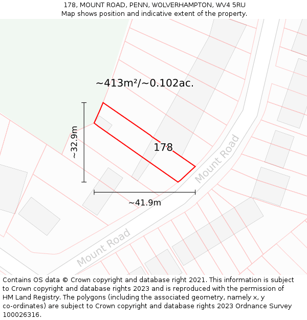 178, MOUNT ROAD, PENN, WOLVERHAMPTON, WV4 5RU: Plot and title map