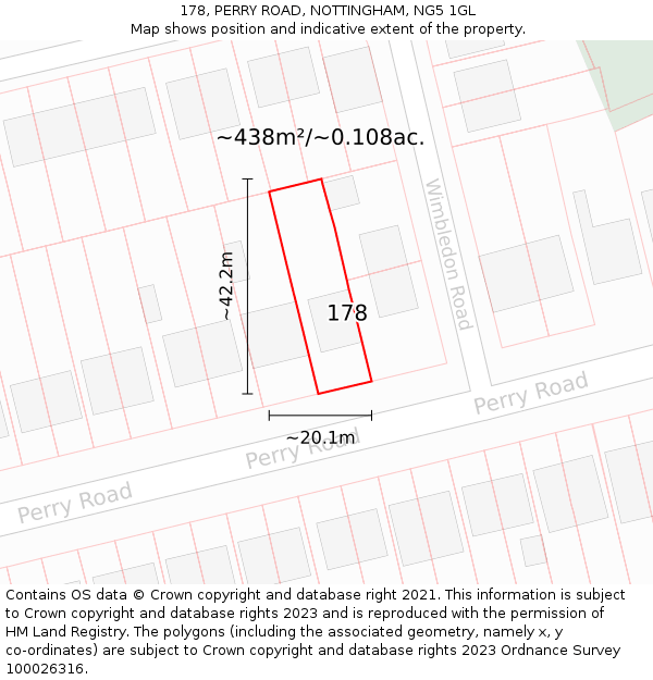 178, PERRY ROAD, NOTTINGHAM, NG5 1GL: Plot and title map