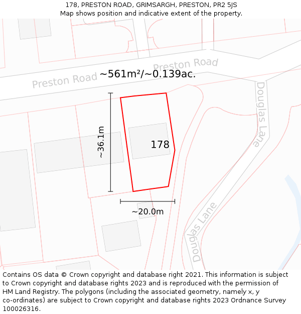 178, PRESTON ROAD, GRIMSARGH, PRESTON, PR2 5JS: Plot and title map