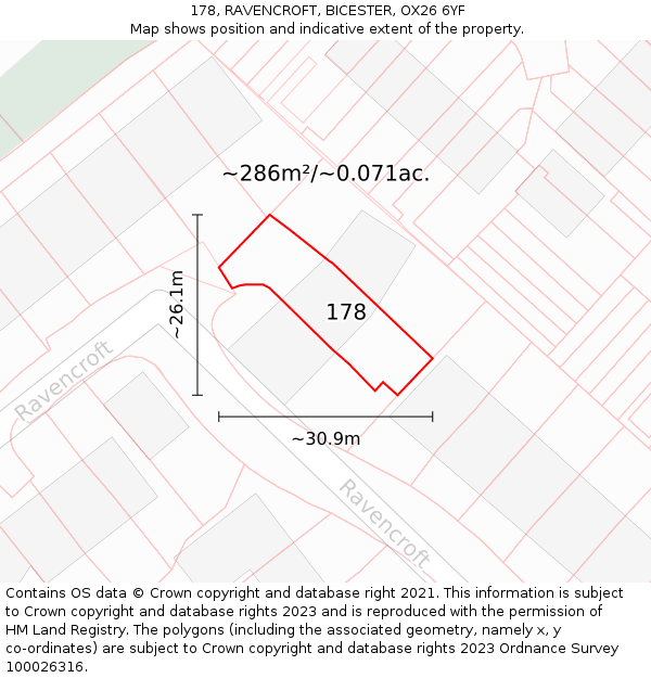 178, RAVENCROFT, BICESTER, OX26 6YF: Plot and title map