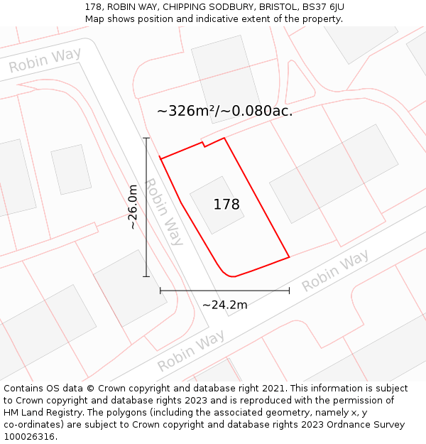 178, ROBIN WAY, CHIPPING SODBURY, BRISTOL, BS37 6JU: Plot and title map