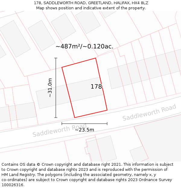178, SADDLEWORTH ROAD, GREETLAND, HALIFAX, HX4 8LZ: Plot and title map