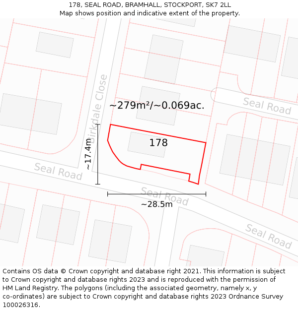 178, SEAL ROAD, BRAMHALL, STOCKPORT, SK7 2LL: Plot and title map