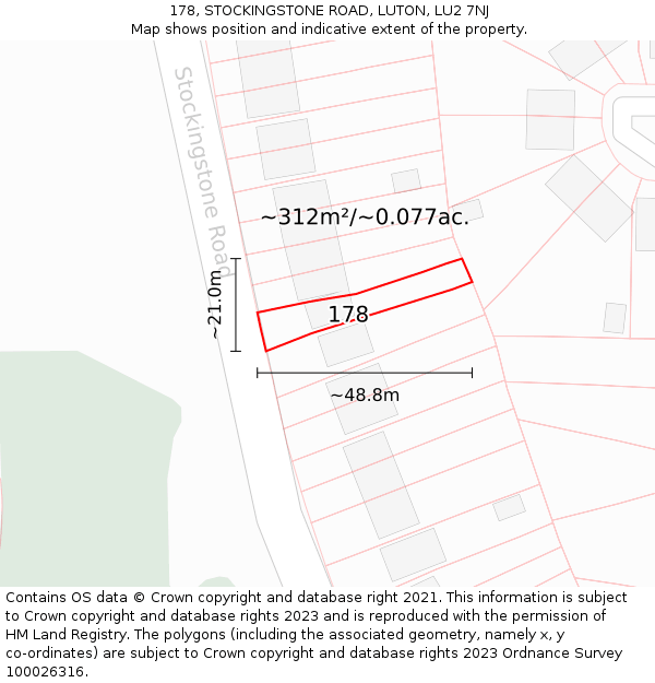 178, STOCKINGSTONE ROAD, LUTON, LU2 7NJ: Plot and title map