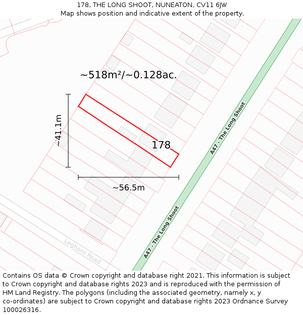 178, THE LONG SHOOT, NUNEATON, CV11 6JW: Plot and title map