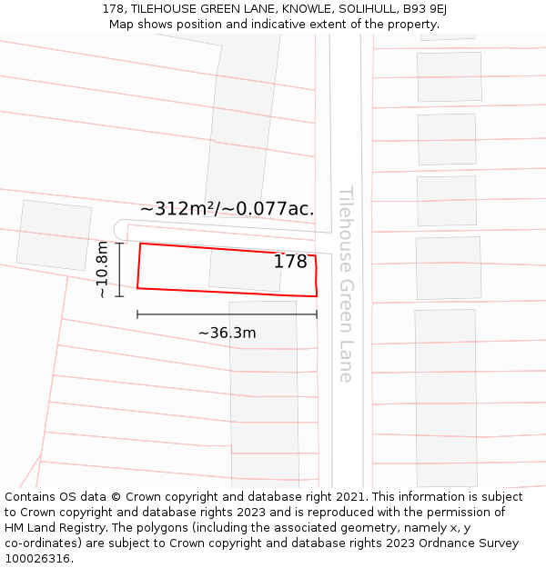 178, TILEHOUSE GREEN LANE, KNOWLE, SOLIHULL, B93 9EJ: Plot and title map