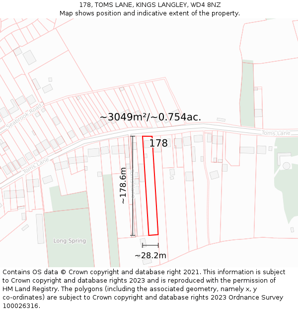178, TOMS LANE, KINGS LANGLEY, WD4 8NZ: Plot and title map