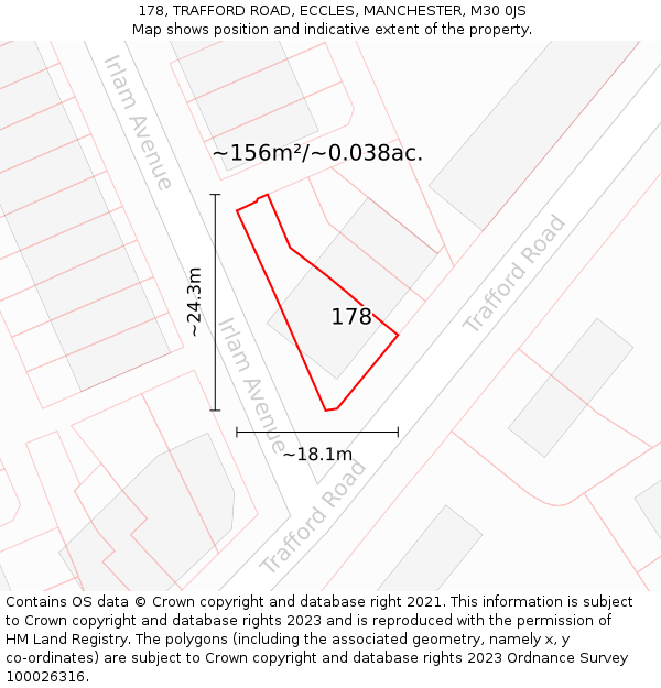 178, TRAFFORD ROAD, ECCLES, MANCHESTER, M30 0JS: Plot and title map