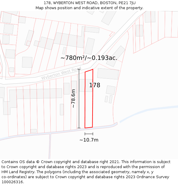 178, WYBERTON WEST ROAD, BOSTON, PE21 7JU: Plot and title map