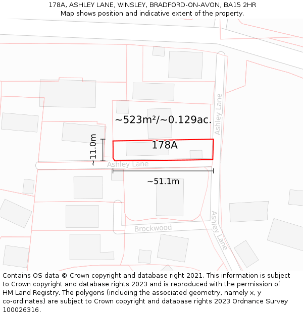 178A, ASHLEY LANE, WINSLEY, BRADFORD-ON-AVON, BA15 2HR: Plot and title map