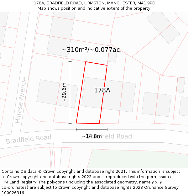 178A, BRADFIELD ROAD, URMSTON, MANCHESTER, M41 9PD: Plot and title map