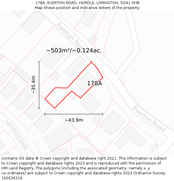 178A, EVERTON ROAD, HORDLE, LYMINGTON, SO41 0HB: Plot and title map