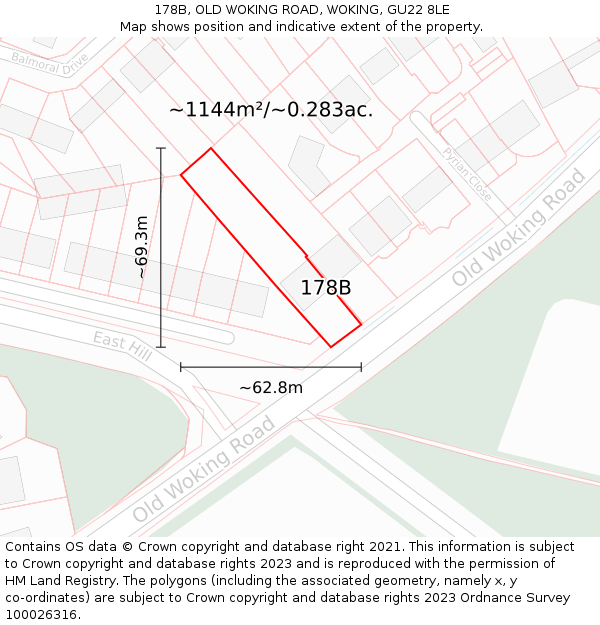 178B, OLD WOKING ROAD, WOKING, GU22 8LE: Plot and title map