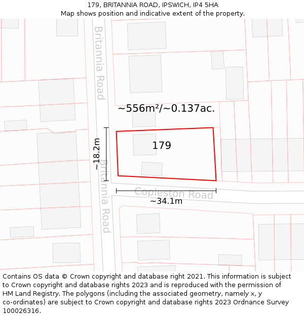 179, BRITANNIA ROAD, IPSWICH, IP4 5HA: Plot and title map