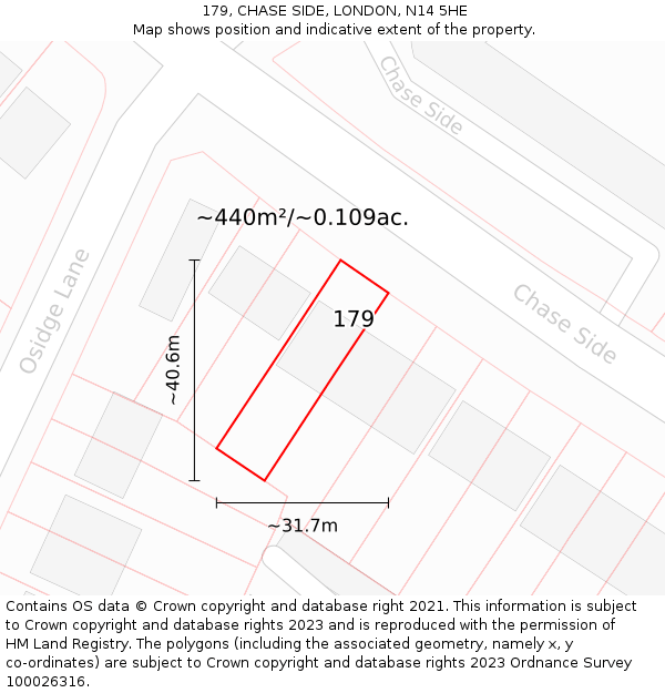 179, CHASE SIDE, LONDON, N14 5HE: Plot and title map