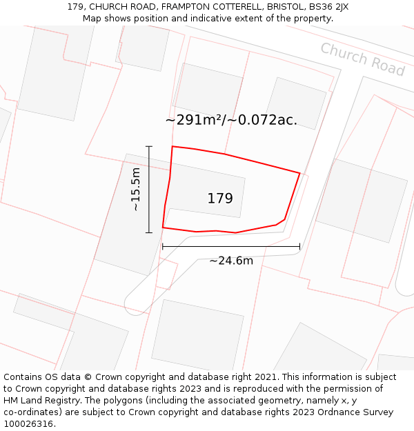 179, CHURCH ROAD, FRAMPTON COTTERELL, BRISTOL, BS36 2JX: Plot and title map