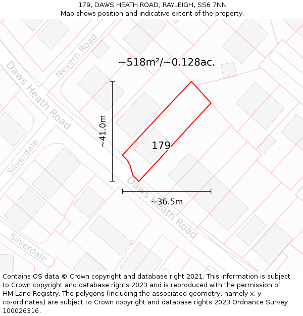 179, DAWS HEATH ROAD, RAYLEIGH, SS6 7NN: Plot and title map