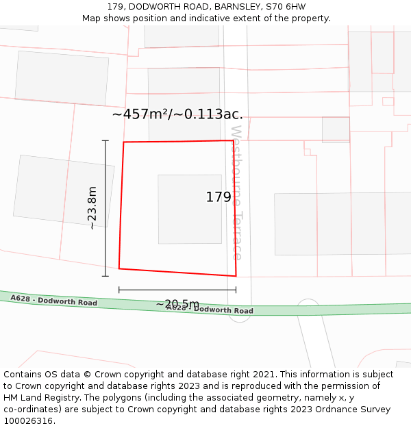 179, DODWORTH ROAD, BARNSLEY, S70 6HW: Plot and title map