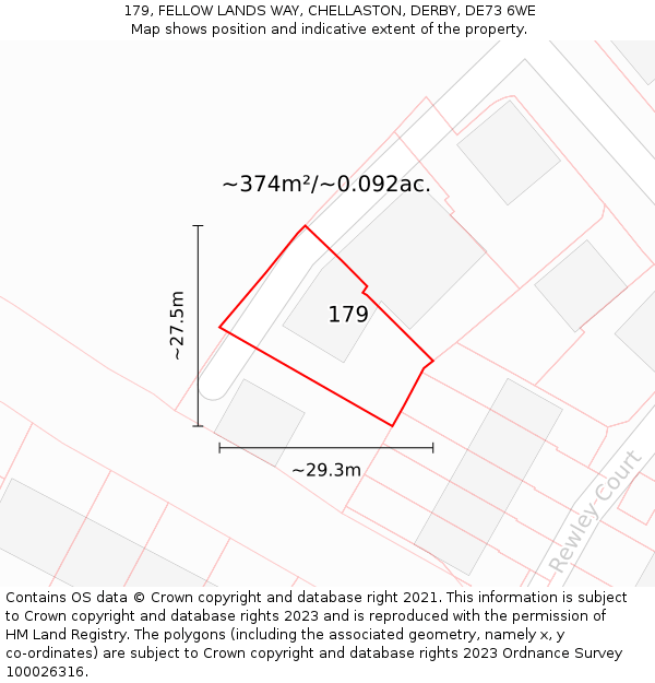 179, FELLOW LANDS WAY, CHELLASTON, DERBY, DE73 6WE: Plot and title map