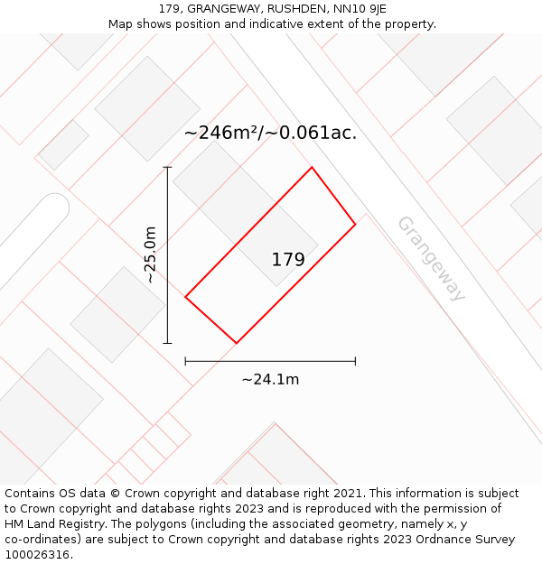 179, GRANGEWAY, RUSHDEN, NN10 9JE: Plot and title map