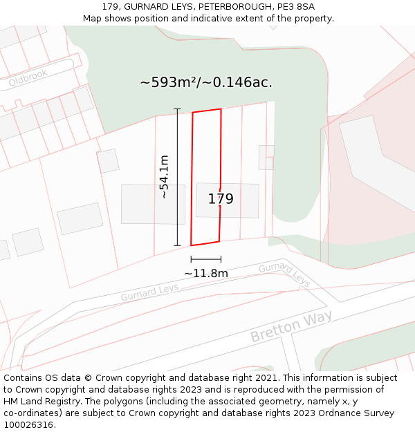 179, GURNARD LEYS, PETERBOROUGH, PE3 8SA: Plot and title map