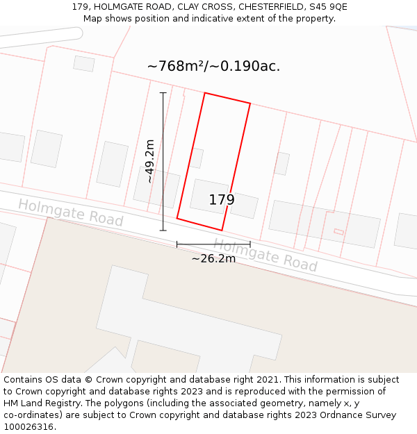 179, HOLMGATE ROAD, CLAY CROSS, CHESTERFIELD, S45 9QE: Plot and title map
