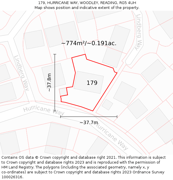 179, HURRICANE WAY, WOODLEY, READING, RG5 4UH: Plot and title map