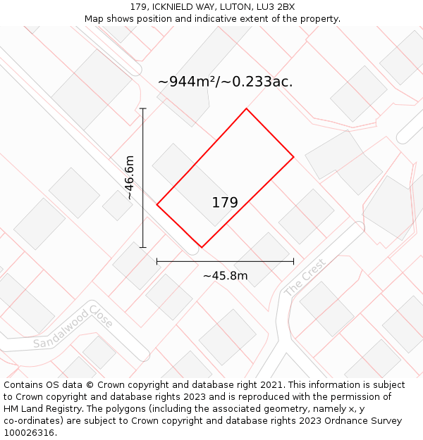 179, ICKNIELD WAY, LUTON, LU3 2BX: Plot and title map