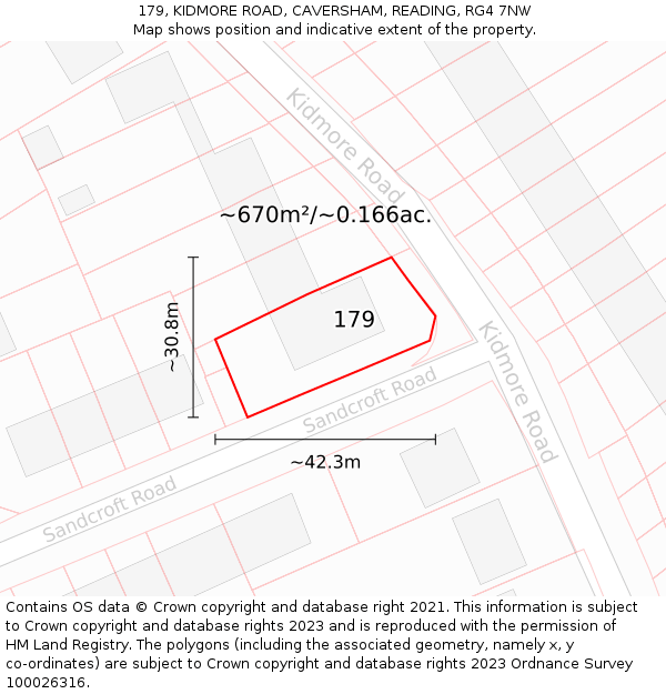 179, KIDMORE ROAD, CAVERSHAM, READING, RG4 7NW: Plot and title map