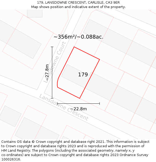 179, LANSDOWNE CRESCENT, CARLISLE, CA3 9ER: Plot and title map