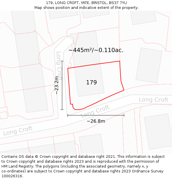 179, LONG CROFT, YATE, BRISTOL, BS37 7YU: Plot and title map