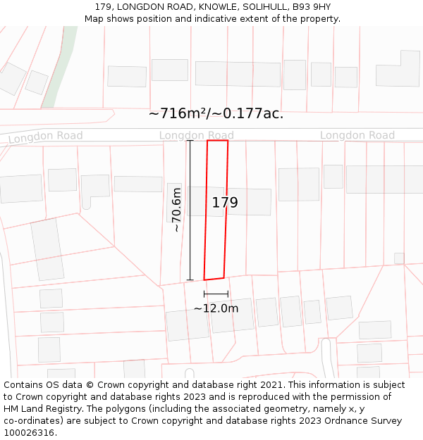 179, LONGDON ROAD, KNOWLE, SOLIHULL, B93 9HY: Plot and title map