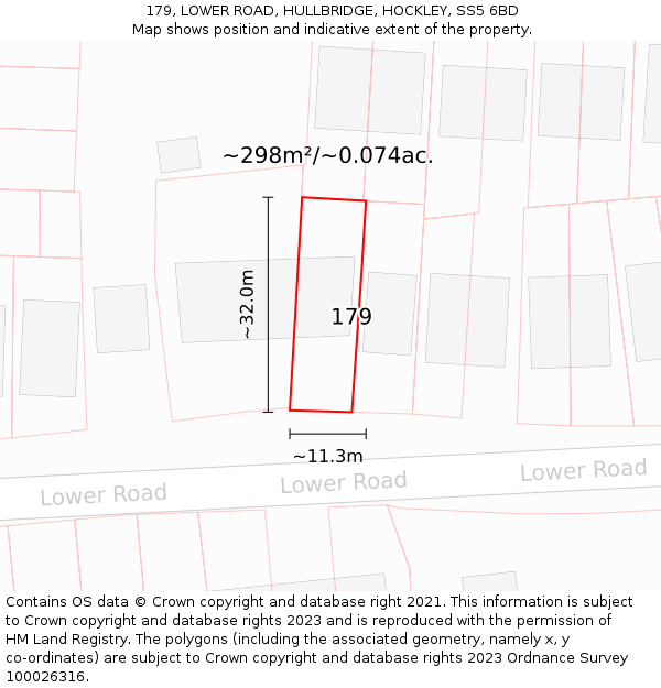 179, LOWER ROAD, HULLBRIDGE, HOCKLEY, SS5 6BD: Plot and title map