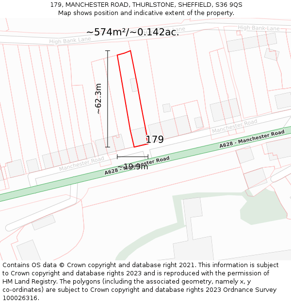 179, MANCHESTER ROAD, THURLSTONE, SHEFFIELD, S36 9QS: Plot and title map