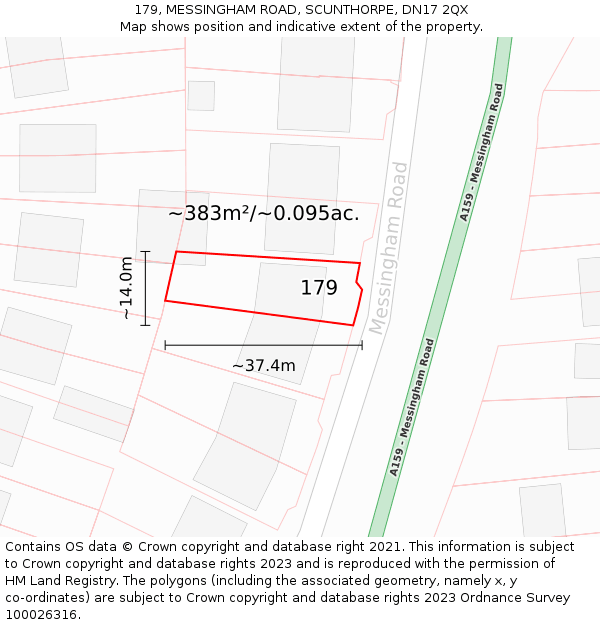 179, MESSINGHAM ROAD, SCUNTHORPE, DN17 2QX: Plot and title map