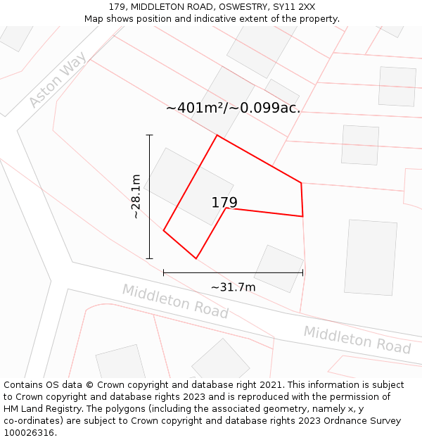 179, MIDDLETON ROAD, OSWESTRY, SY11 2XX: Plot and title map