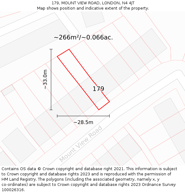 179, MOUNT VIEW ROAD, LONDON, N4 4JT: Plot and title map