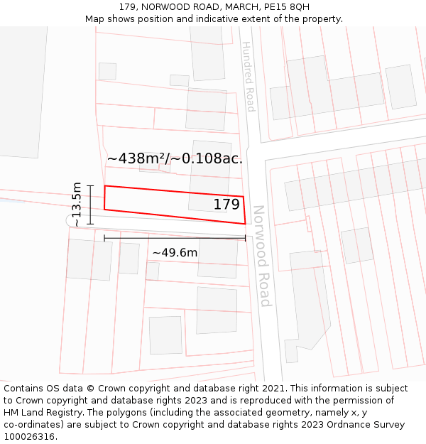 179, NORWOOD ROAD, MARCH, PE15 8QH: Plot and title map