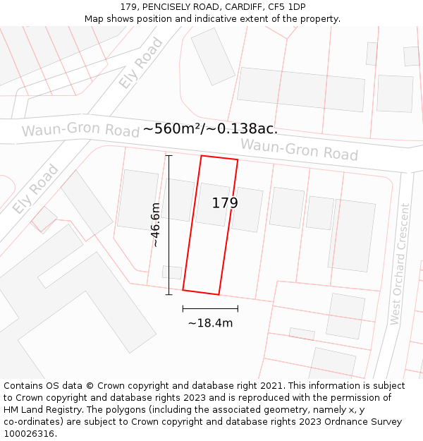 179, PENCISELY ROAD, CARDIFF, CF5 1DP: Plot and title map