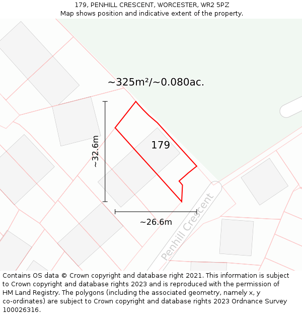 179, PENHILL CRESCENT, WORCESTER, WR2 5PZ: Plot and title map