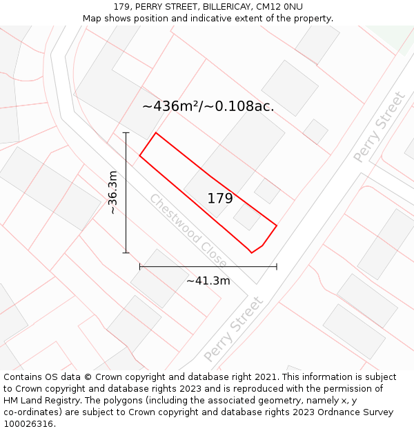 179, PERRY STREET, BILLERICAY, CM12 0NU: Plot and title map