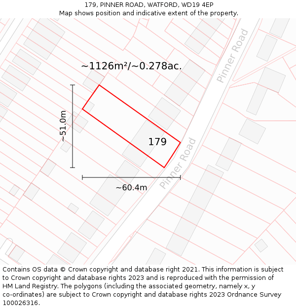 179, PINNER ROAD, WATFORD, WD19 4EP: Plot and title map