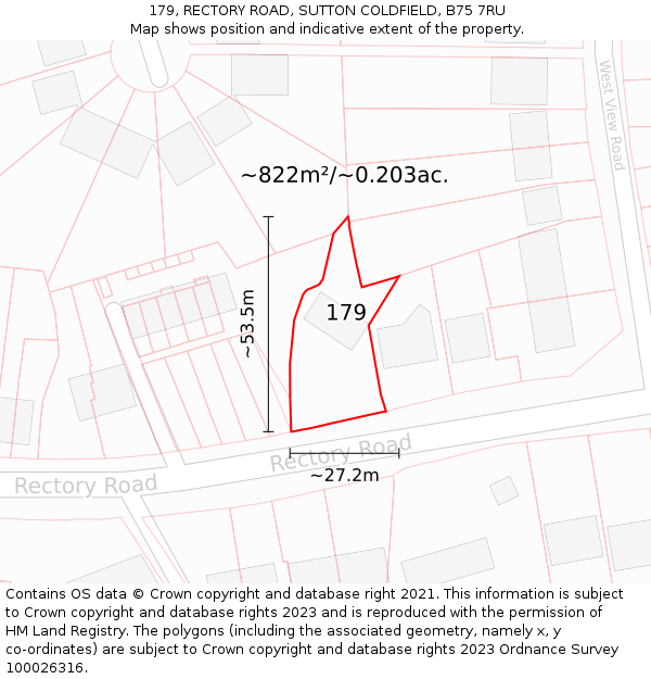 179, RECTORY ROAD, SUTTON COLDFIELD, B75 7RU: Plot and title map