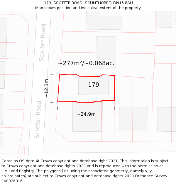 179, SCOTTER ROAD, SCUNTHORPE, DN15 8AU: Plot and title map