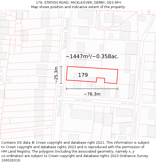 179, STATION ROAD, MICKLEOVER, DERBY, DE3 9FH: Plot and title map