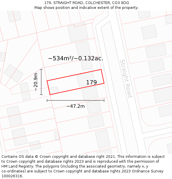 179, STRAIGHT ROAD, COLCHESTER, CO3 9DG: Plot and title map