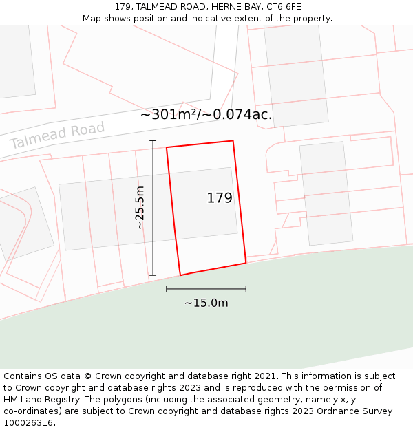 179, TALMEAD ROAD, HERNE BAY, CT6 6FE: Plot and title map