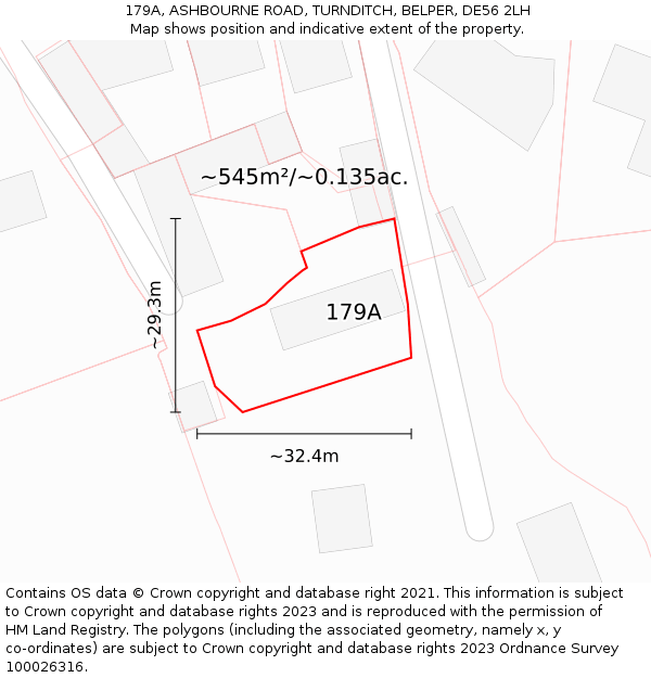 179A, ASHBOURNE ROAD, TURNDITCH, BELPER, DE56 2LH: Plot and title map